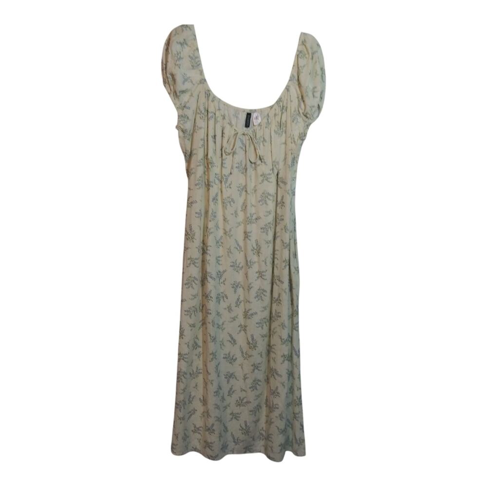 H&M Divided Cream and Blue Floral Tie-Detail Maxi Linen Dress Size XXL